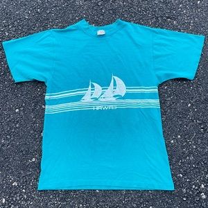 Vintage Hawaii sailing t shirt teal thin 80s